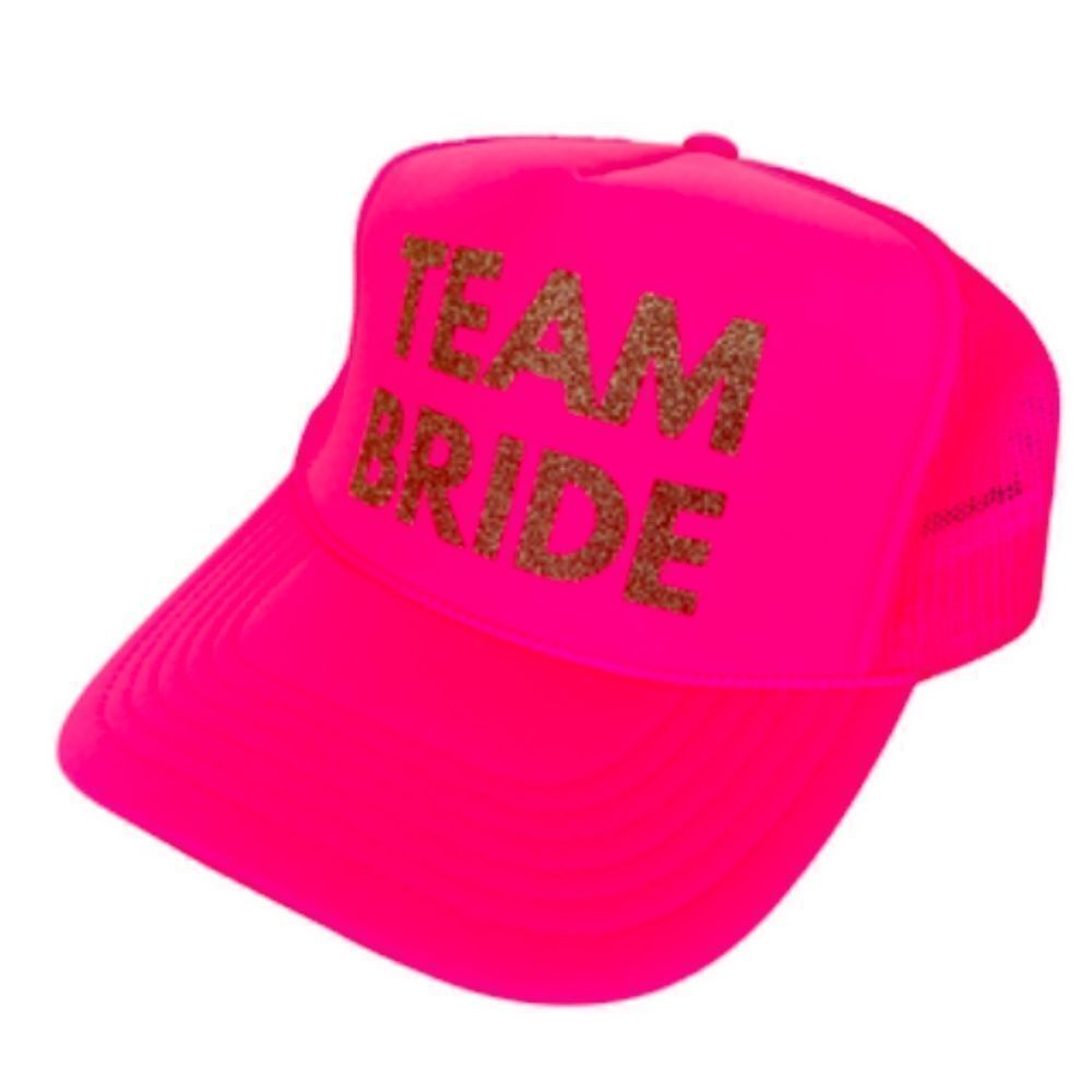 TEAM BRIDE Hot Pink Trucker Hat - Gold Glitter Writing NEW - Tags - Snap Back